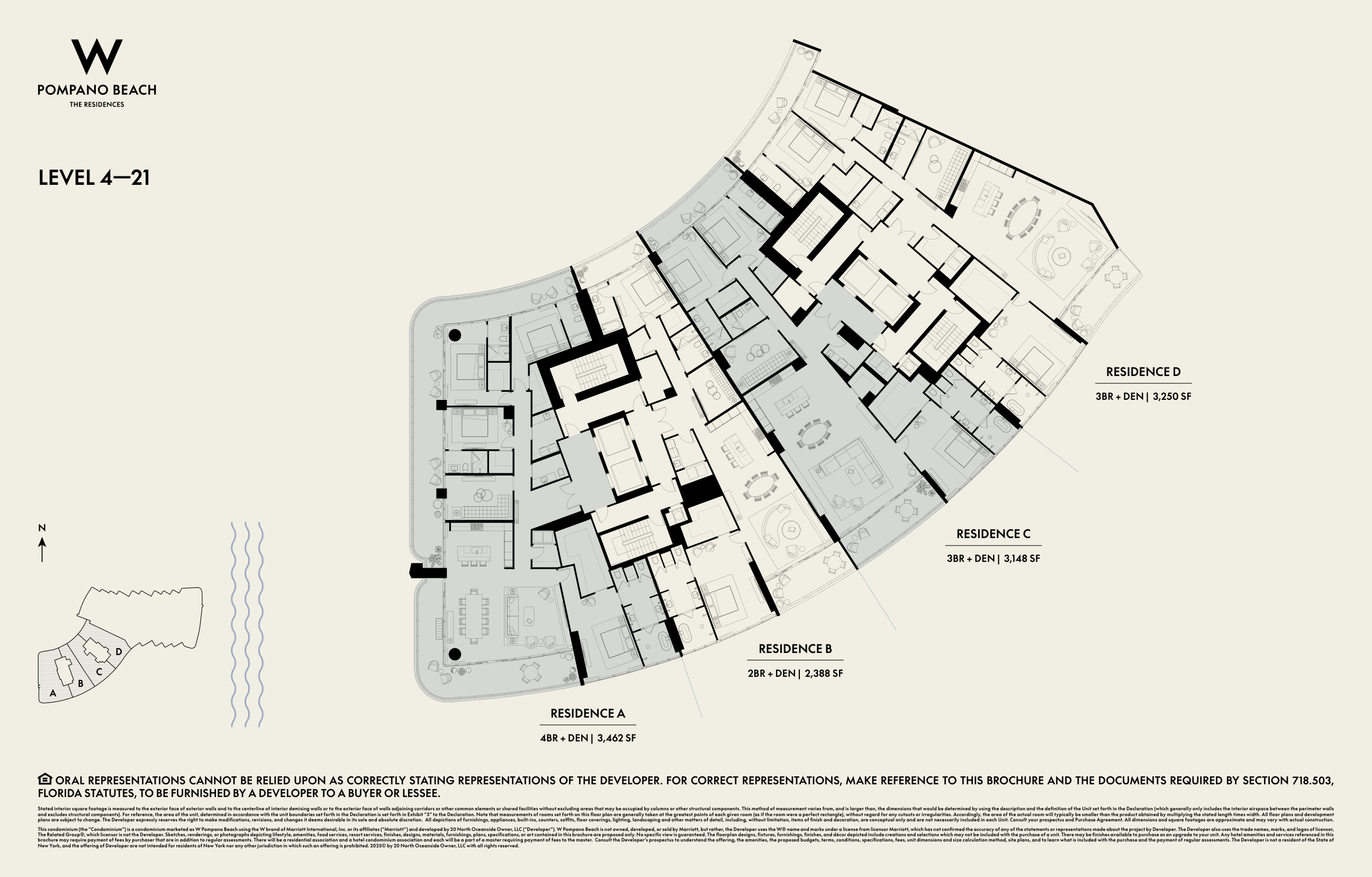 W Pompano Beach residences floor plate levels 4-21