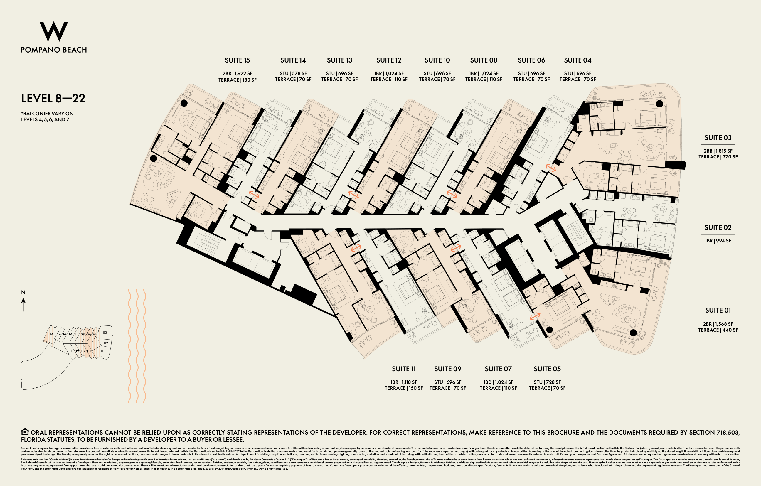 W Pompano Beach suites floor plate levels 8-22